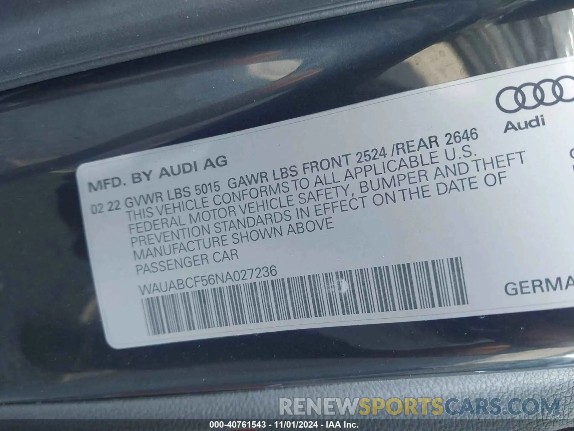 9 Photograph of a damaged car WAUABCF56NA027236 AUDI A5 SPORTBACK 2022
