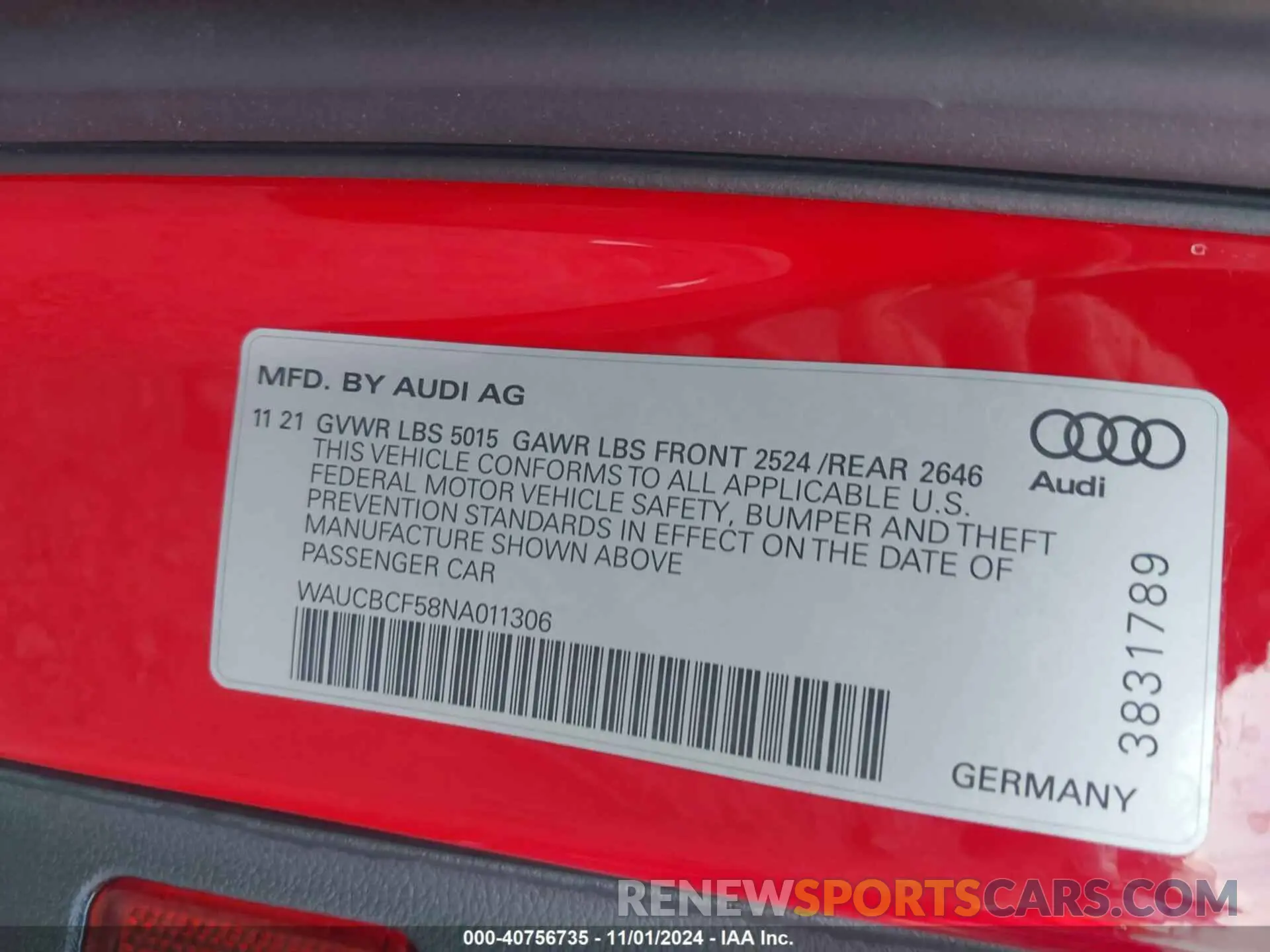 9 Photograph of a damaged car WAUCBCF58NA011306 AUDI A5 SPORTBACK 2022