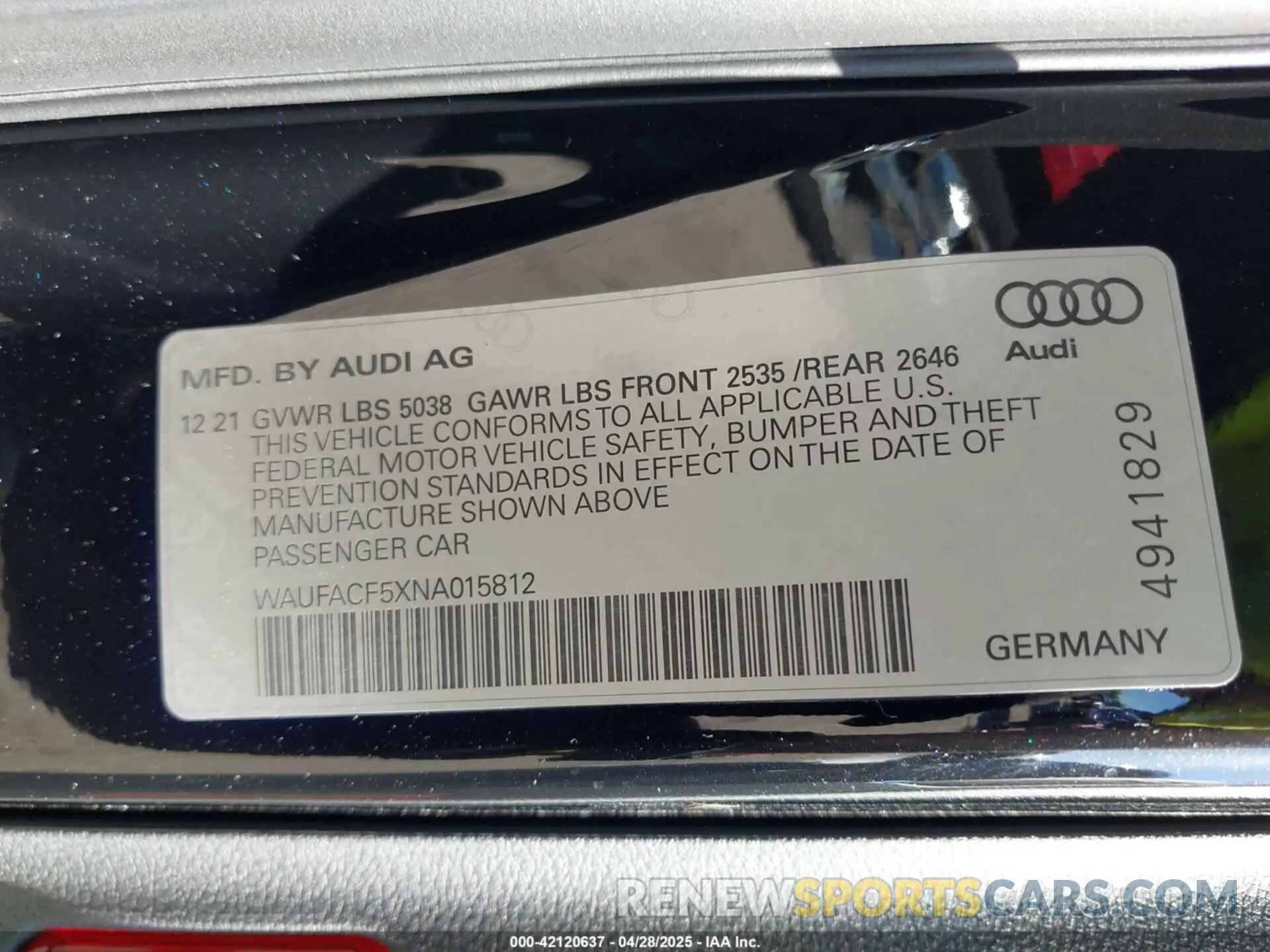 9 Фотография поврежденного автомобиля WAUFACF5XNA015812 AUDI A5 SPORTBACK 2022