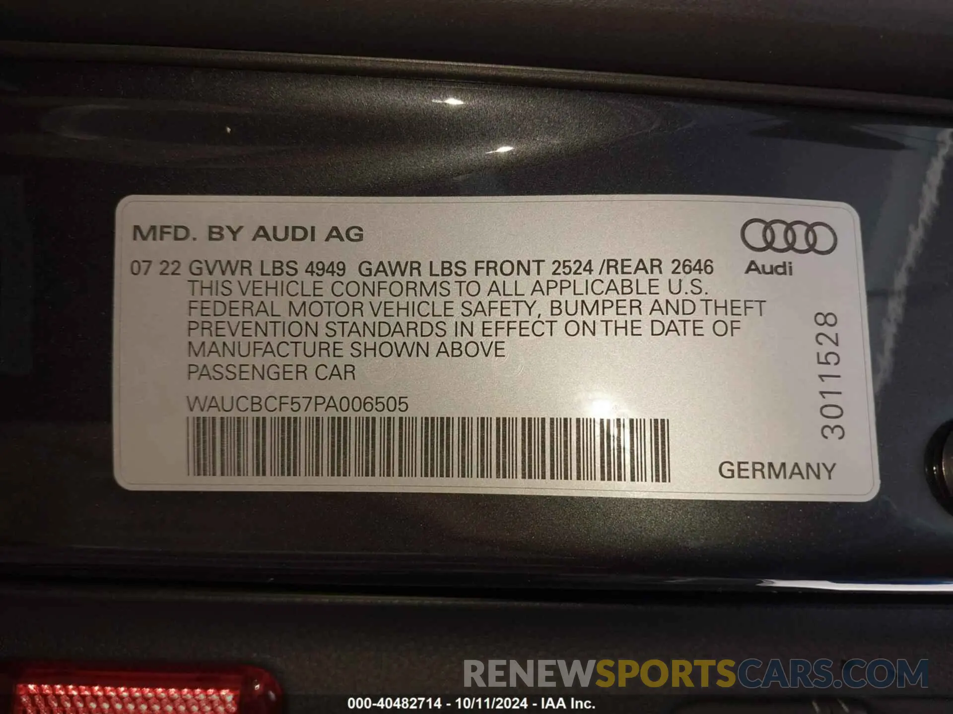 9 Photograph of a damaged car WAUCBCF57PA006505 AUDI A5 SPORTBACK 2023