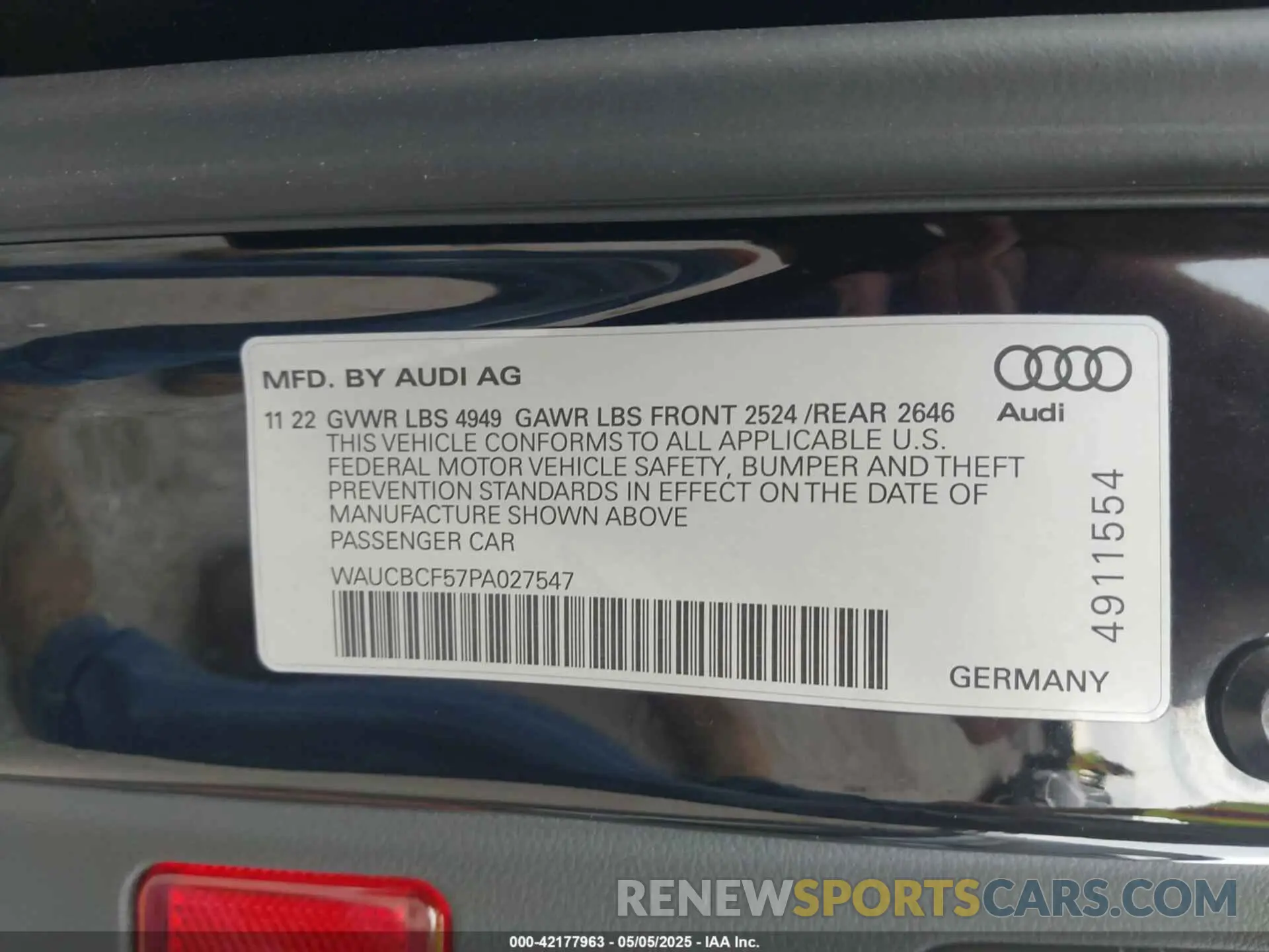 9 Фотография поврежденного автомобиля WAUCBCF57PA027547 AUDI A5 SPORTBACK 2023
