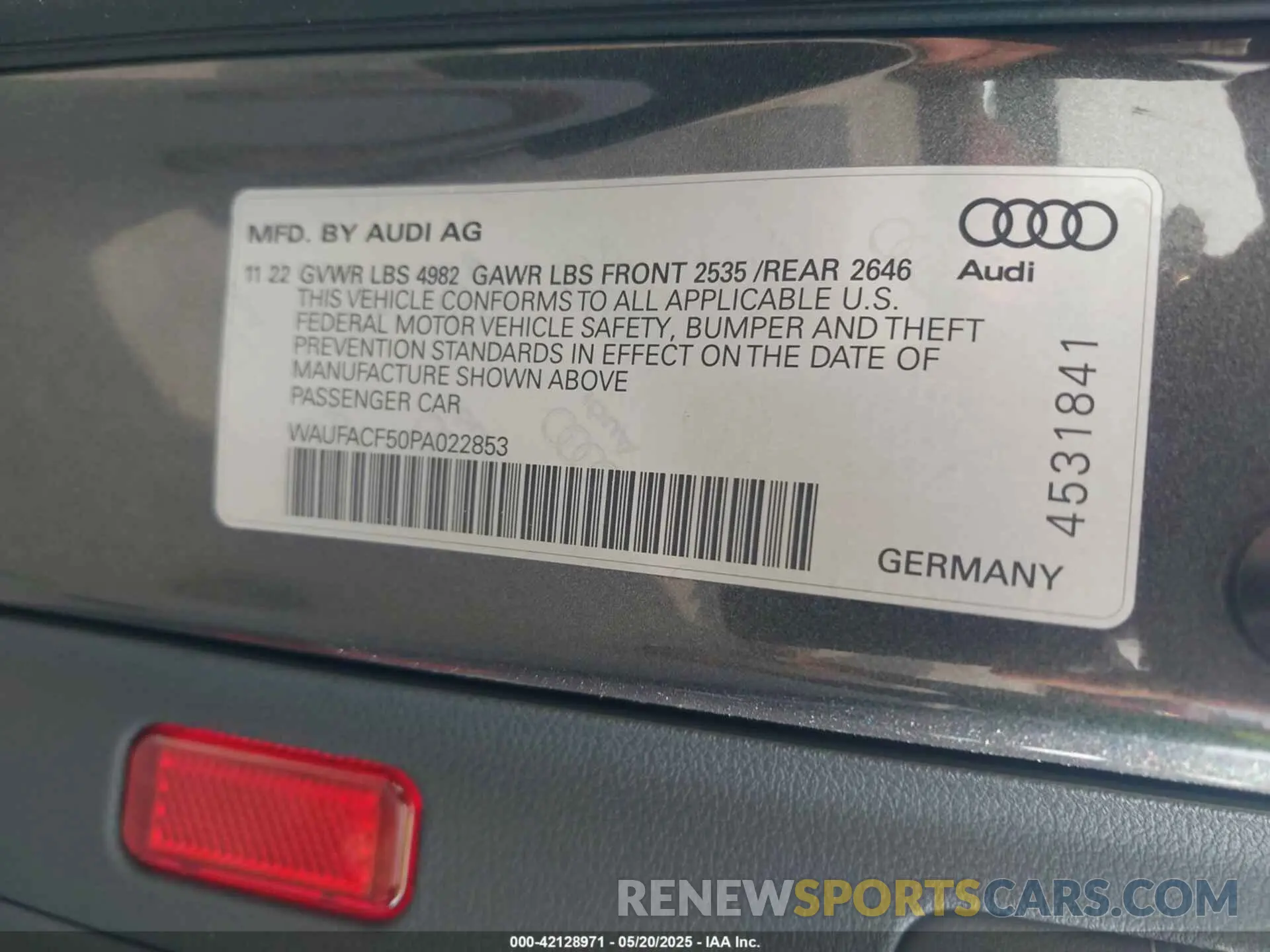 9 Фотография поврежденного автомобиля WAUFACF50PA022853 AUDI A5 SPORTBACK 2023