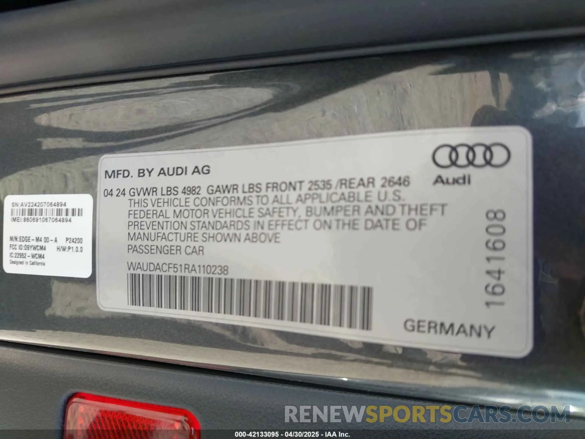 9 Фотография поврежденного автомобиля WAUDACF51RA110238 AUDI A5 SPORTBACK 2024
