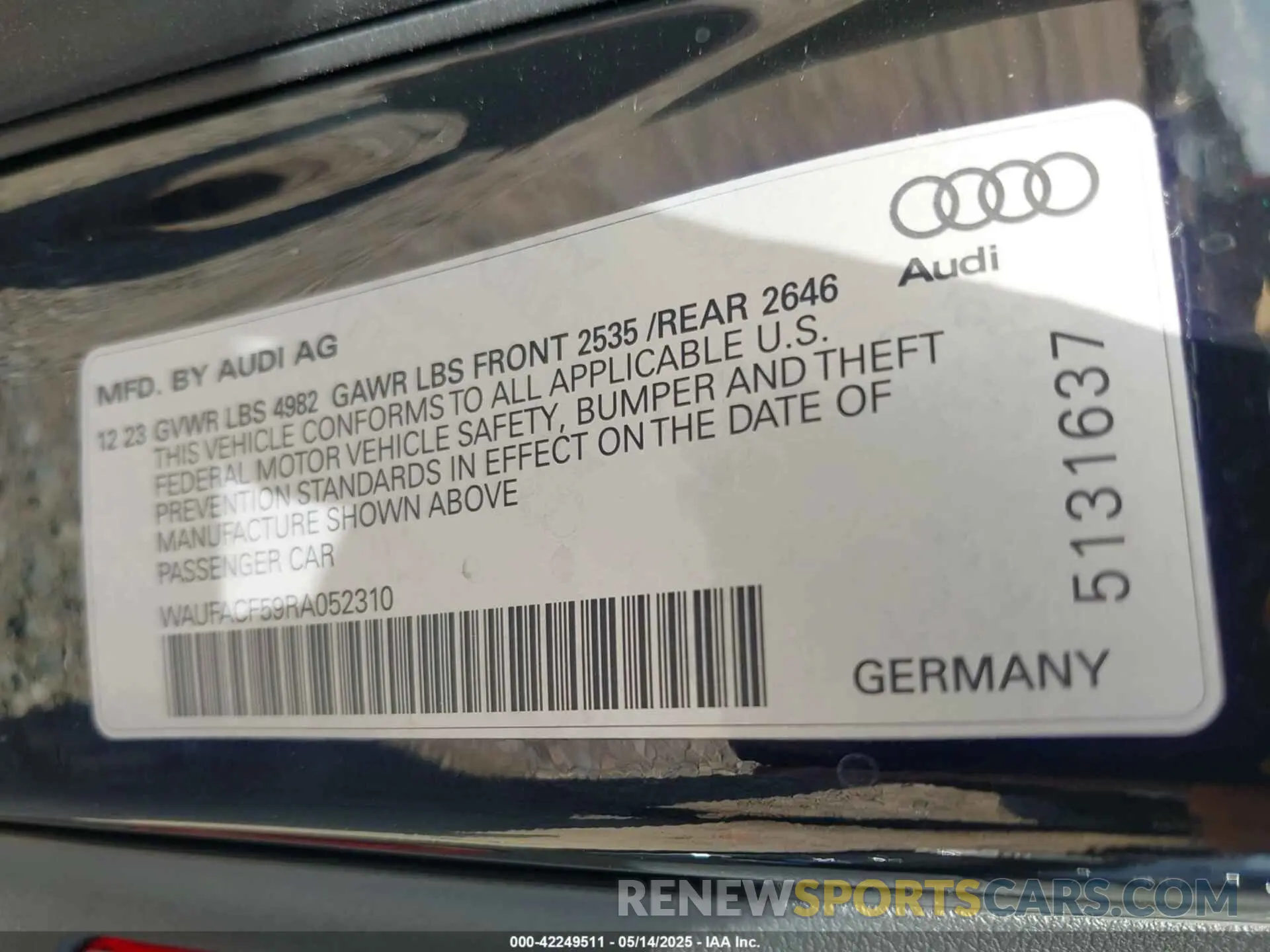 9 Photograph of a damaged car WAUFACF59RA052310 AUDI A5 SPORTBACK 2024
