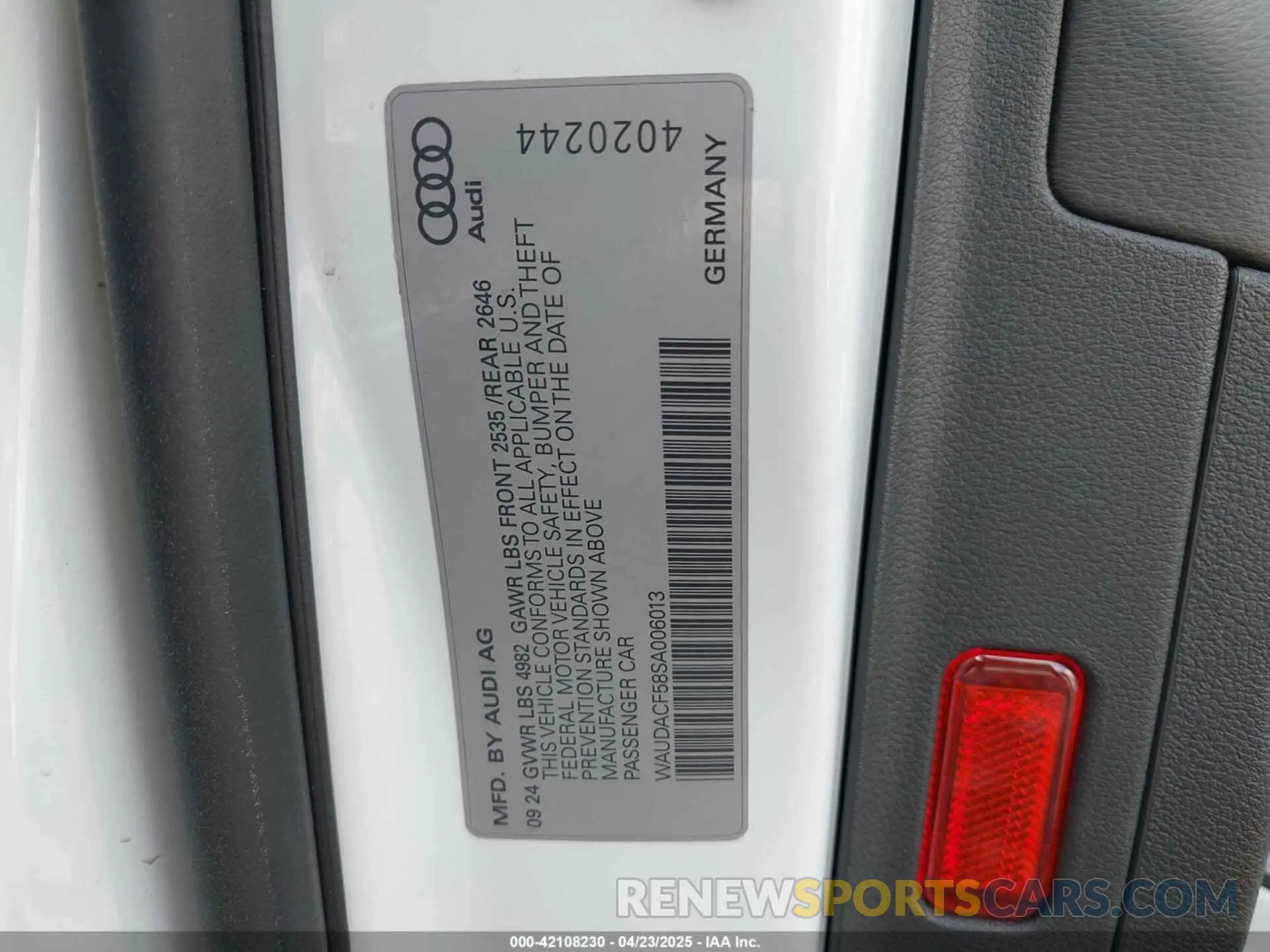 9 Фотография поврежденного автомобиля WAUDACF58SA006013 AUDI A5 SPORTBACK 2025