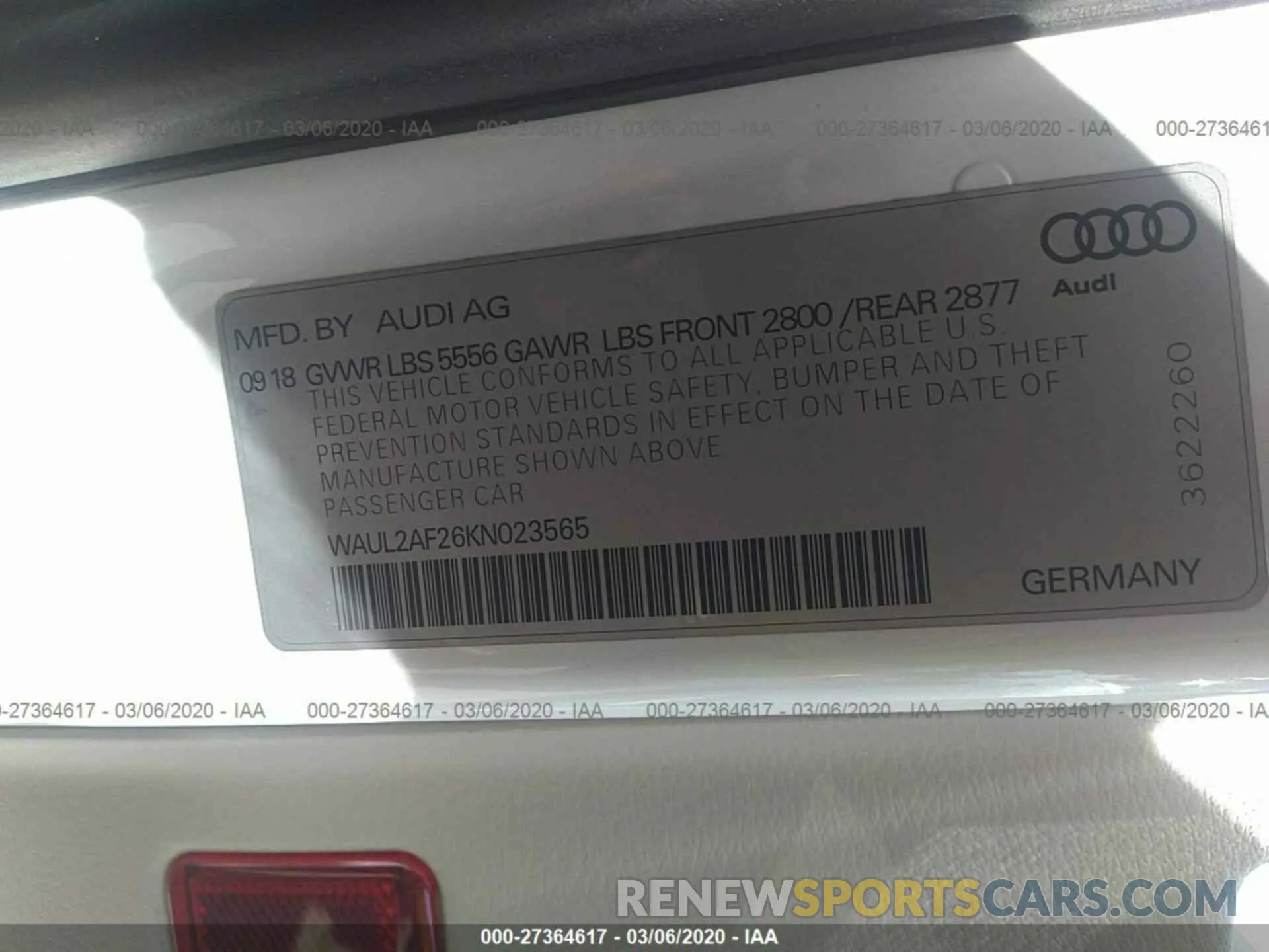 9 Photograph of a damaged car WAUL2AF26KN023565 AUDI A6 2019