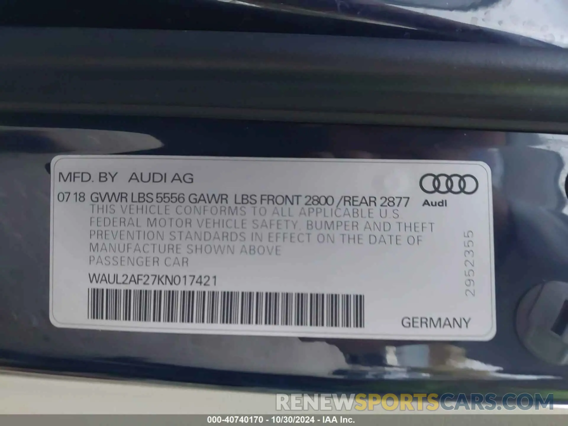 9 Фотография поврежденного автомобиля WAUL2AF27KN017421 AUDI A6 2019