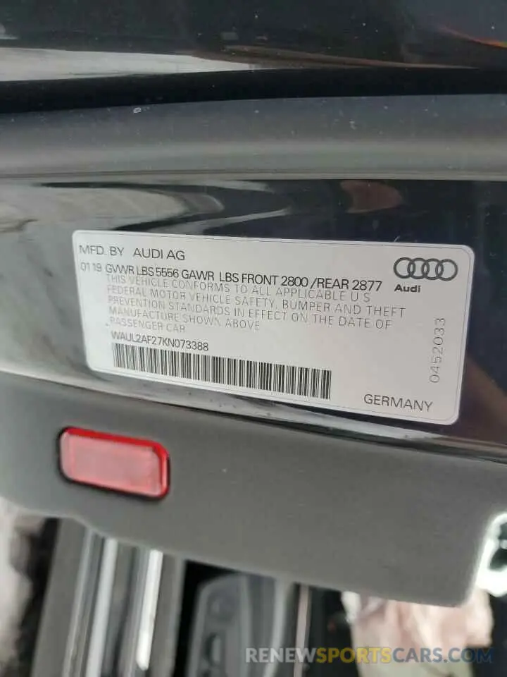 13 Photograph of a damaged car WAUL2AF27KN073388 AUDI A6 2019