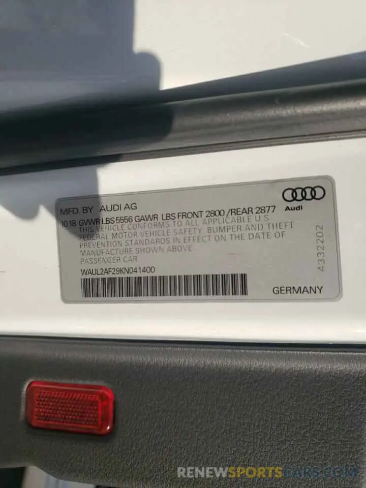 12 Фотография поврежденного автомобиля WAUL2AF29KN041400 AUDI A6 2019