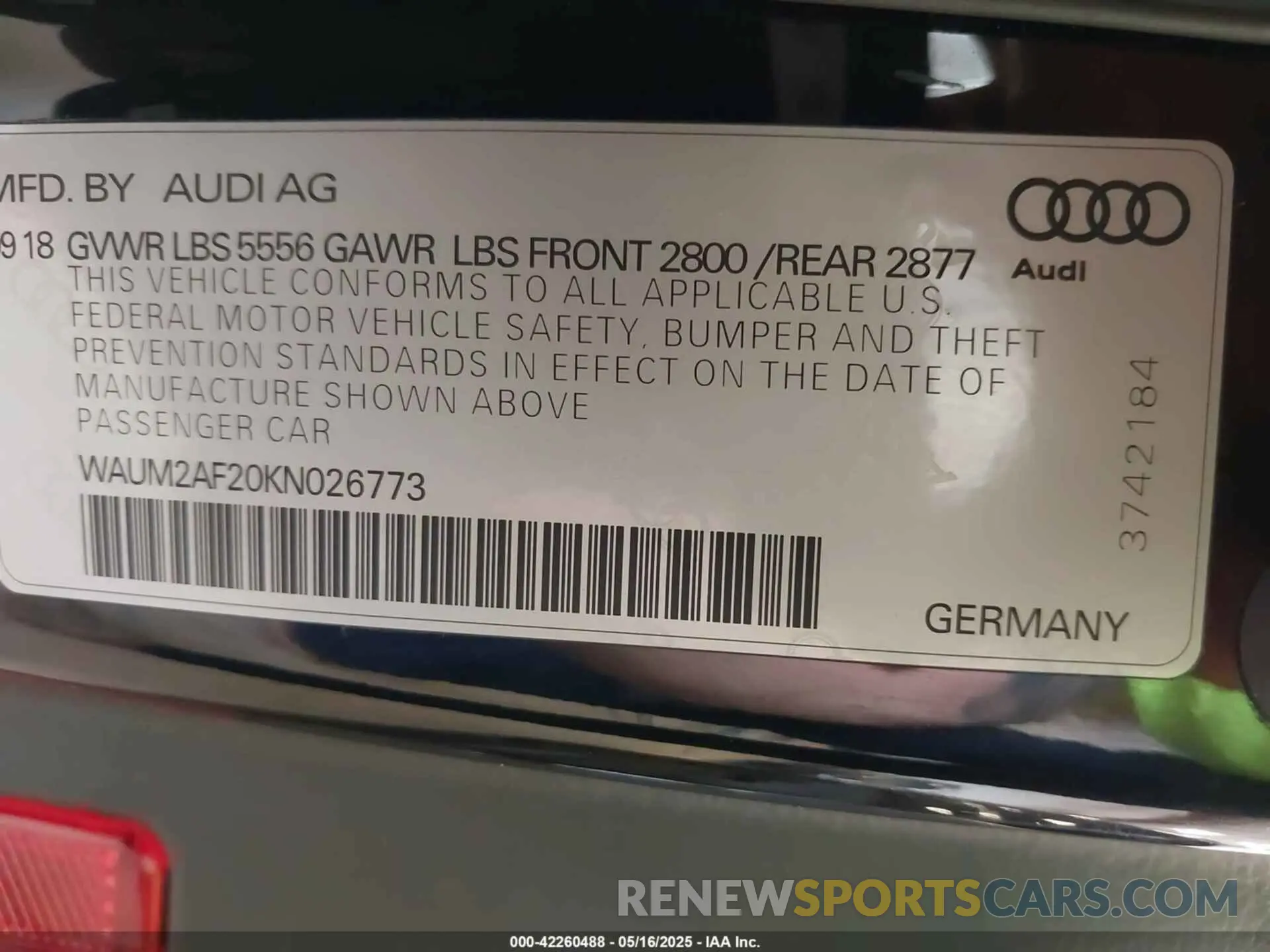 9 Фотография поврежденного автомобиля WAUM2AF20KN026773 AUDI A6 2019