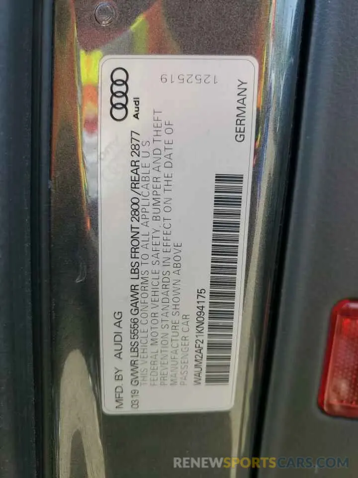 12 Фотография поврежденного автомобиля WAUM2AF21KN094175 AUDI A6 2019