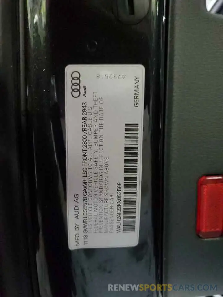 13 Photograph of a damaged car WAUR2AF22KN052569 AUDI A7 2019