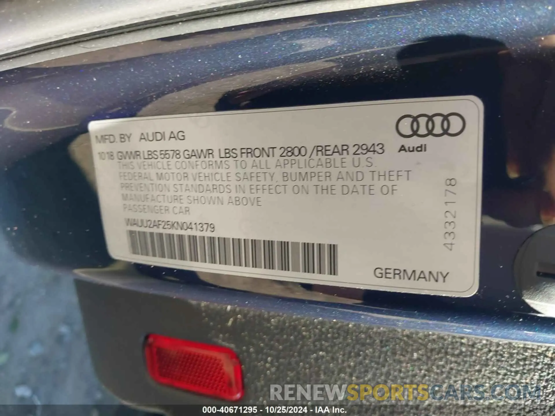 9 Фотография поврежденного автомобиля WAUU2AF25KN041379 AUDI A7 2019