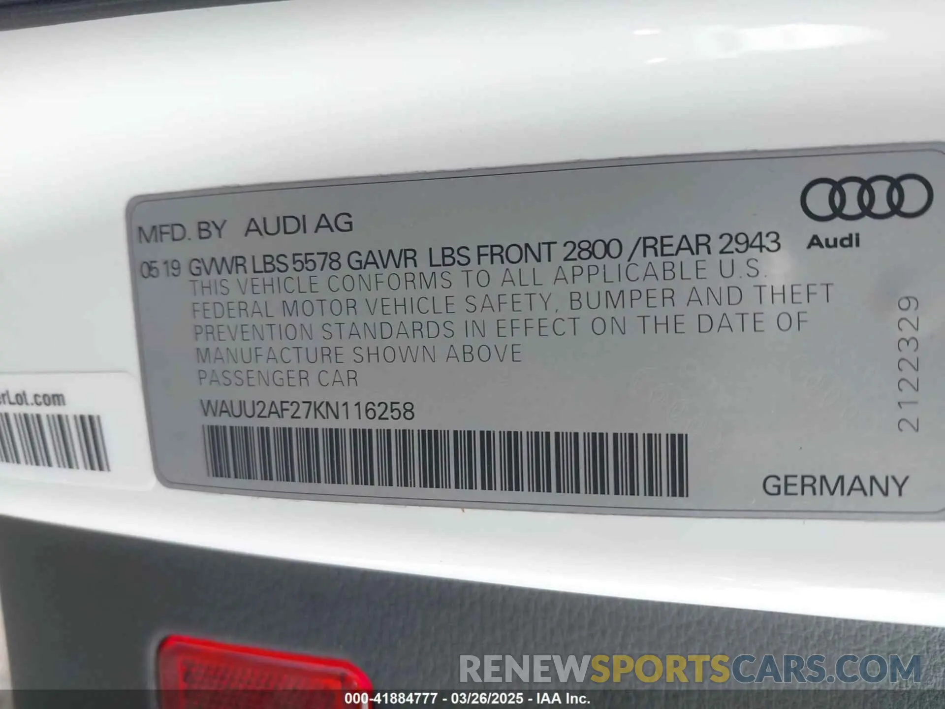9 Photograph of a damaged car WAUU2AF27KN116258 AUDI A7 2019