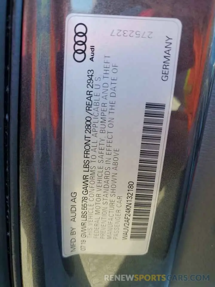 10 Photograph of a damaged car WAUV2AF24KN132180 AUDI A7 2019
