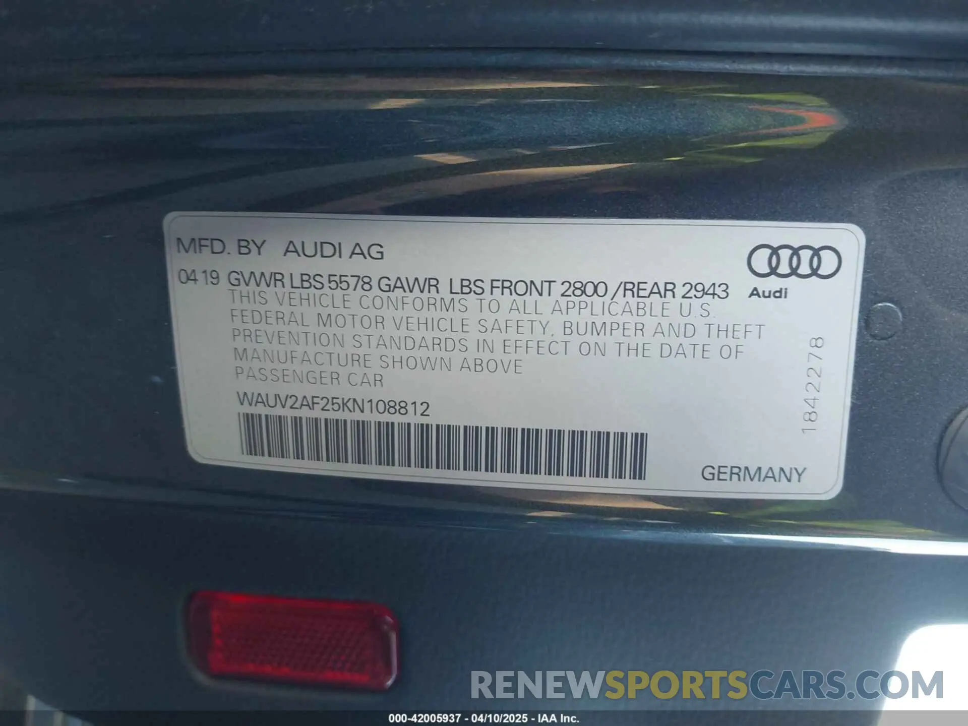 9 Photograph of a damaged car WAUV2AF25KN108812 AUDI A7 2019