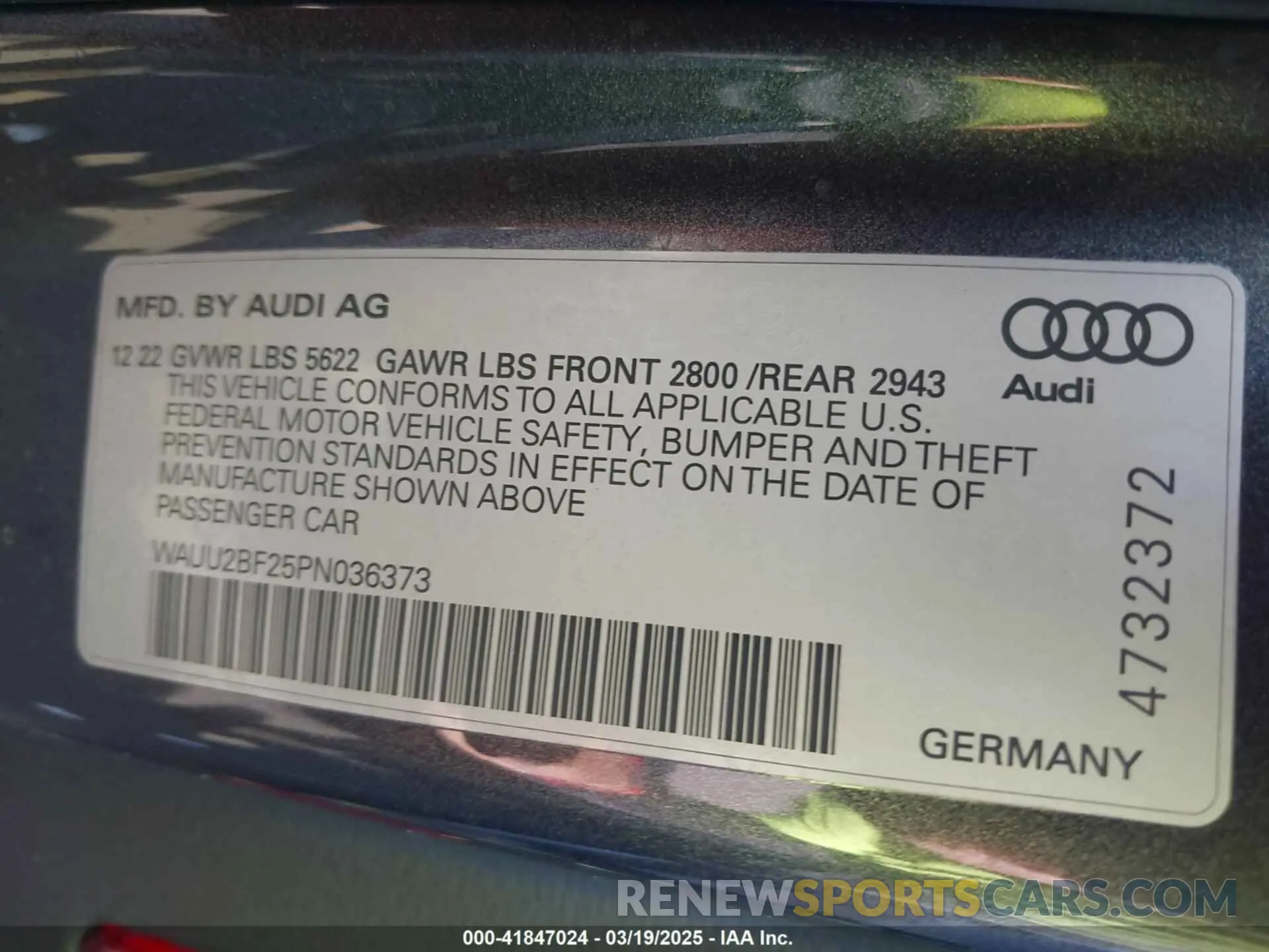 9 Photograph of a damaged car WAUU2BF25PN036373 AUDI A7 SPORTBACK 2023