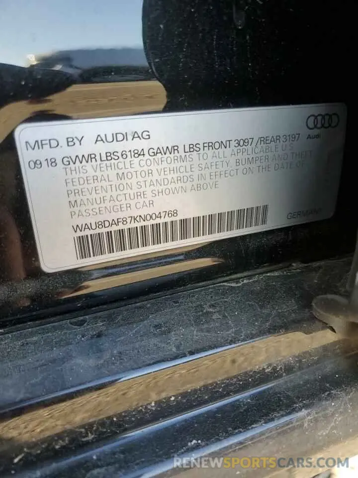 12 Photograph of a damaged car WAU8DAF87KN004768 AUDI A8 2019