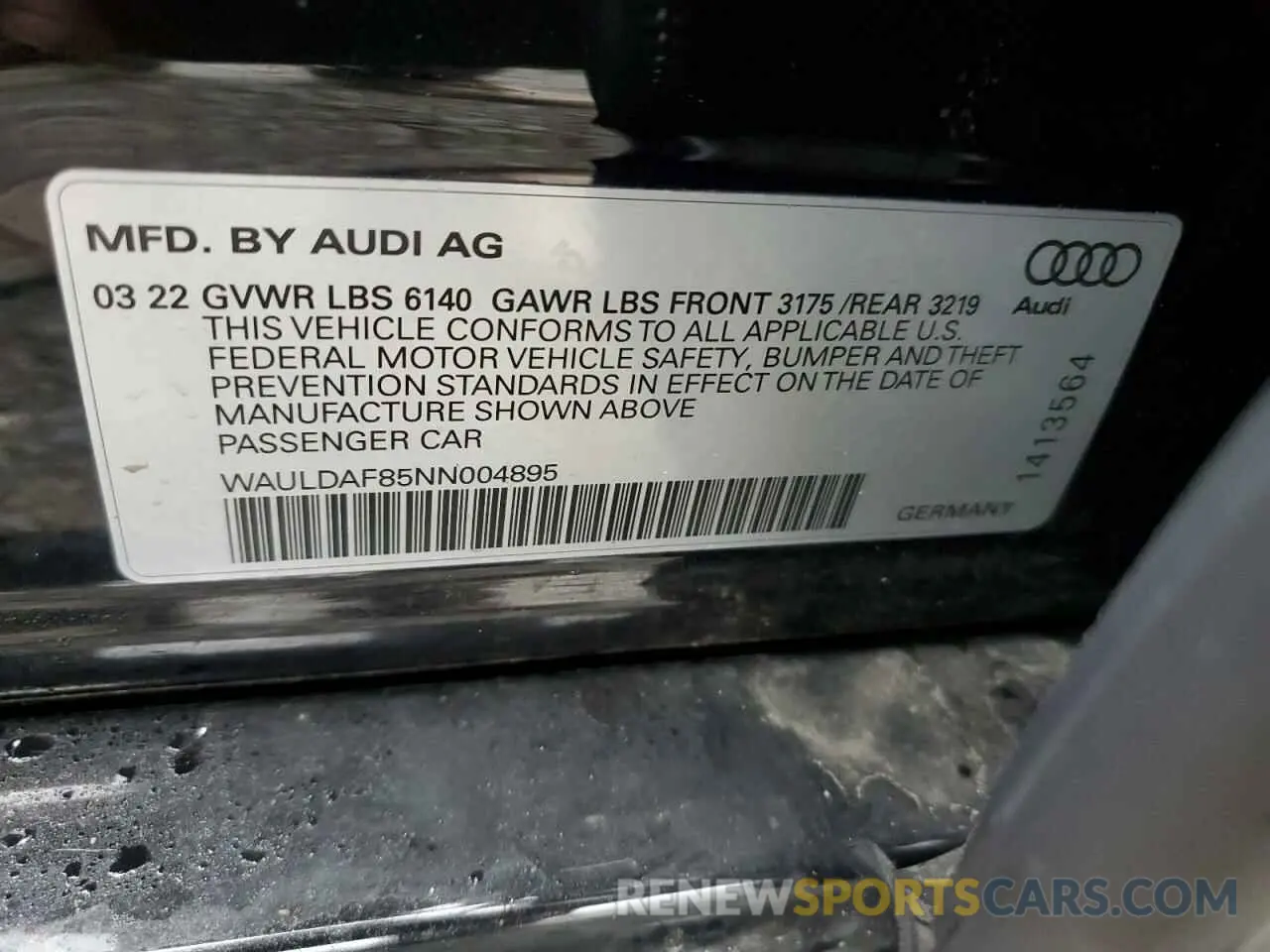 12 Photograph of a damaged car WAULDAF85NN004895 AUDI A8 2022