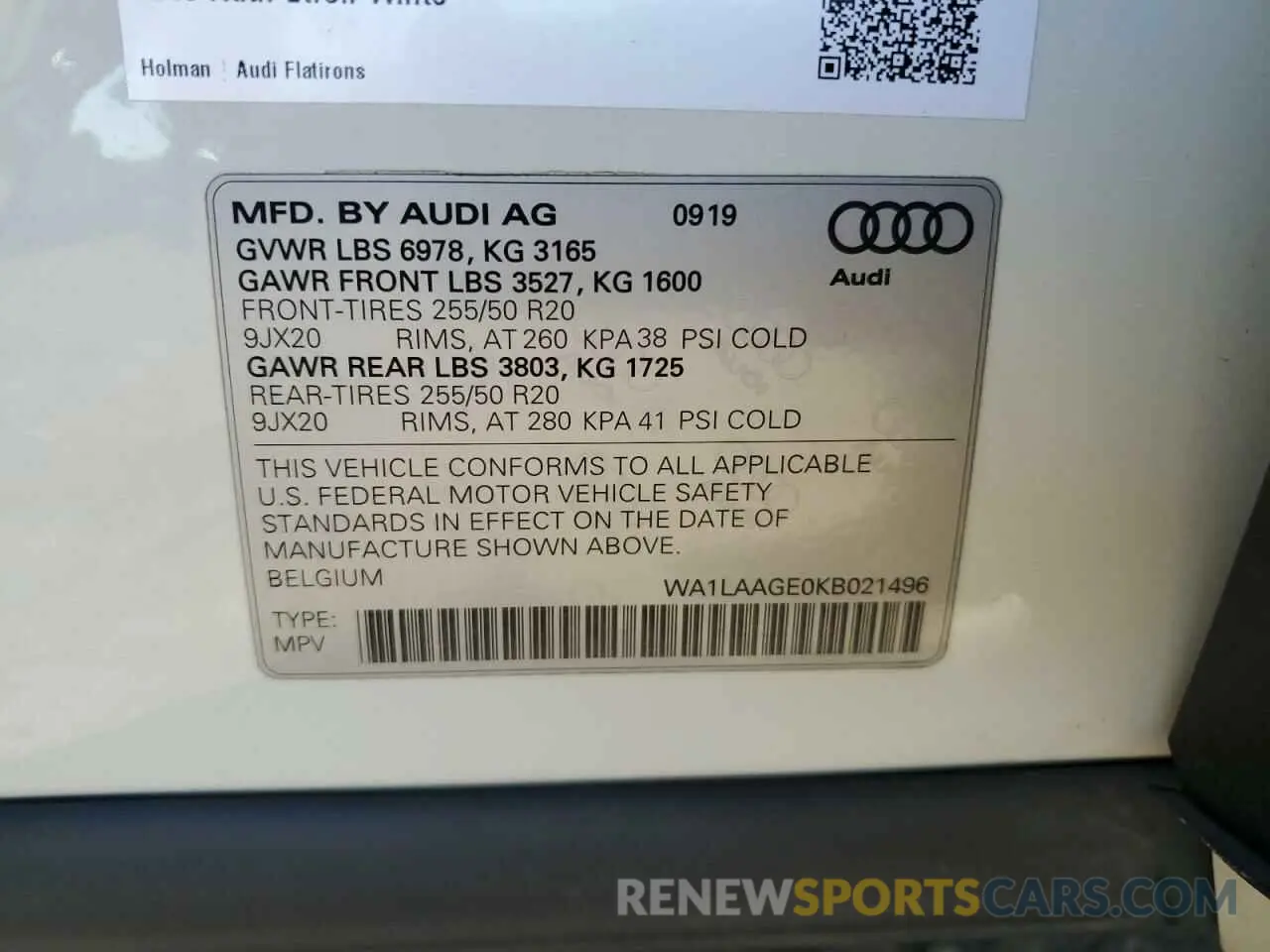 13 Photograph of a damaged car WA1LAAGE0KB021496 AUDI E-TRON 2019