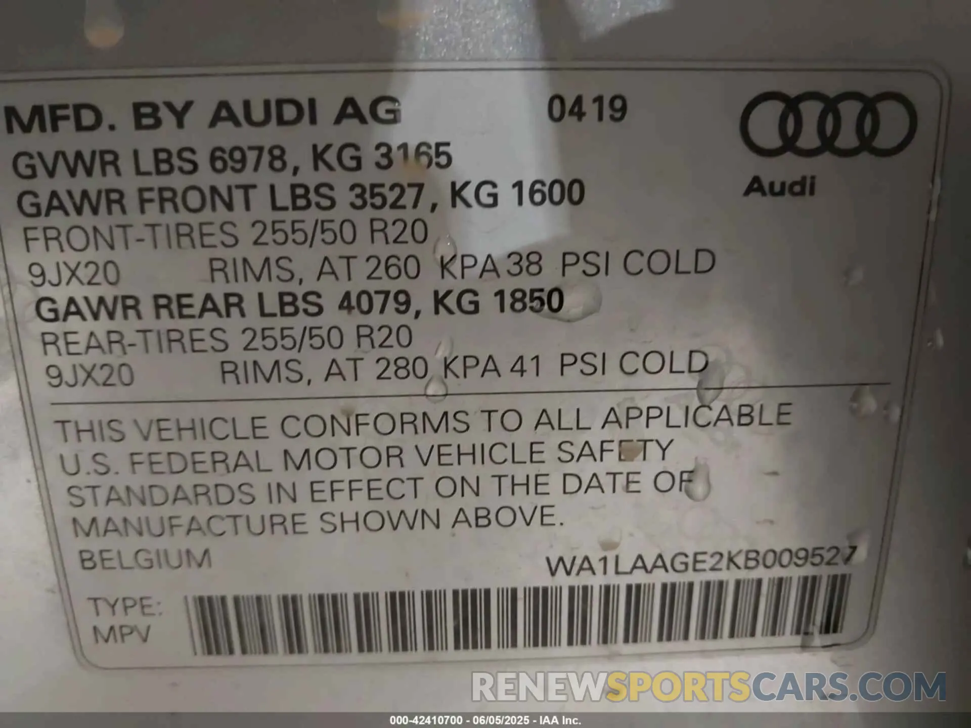 9 Photograph of a damaged car WA1LAAGE2KB009527 AUDI E-TRON 2019