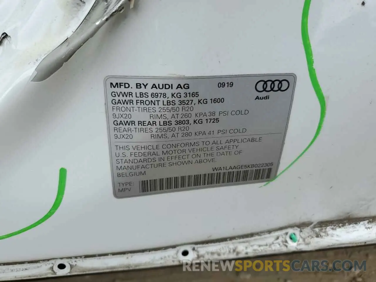 14 Photograph of a damaged car WA1LAAGE5KB022305 AUDI E-TRON 2019