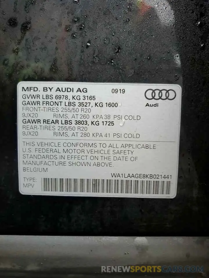 13 Photograph of a damaged car WA1LAAGE8KB021441 AUDI E-TRON 2019