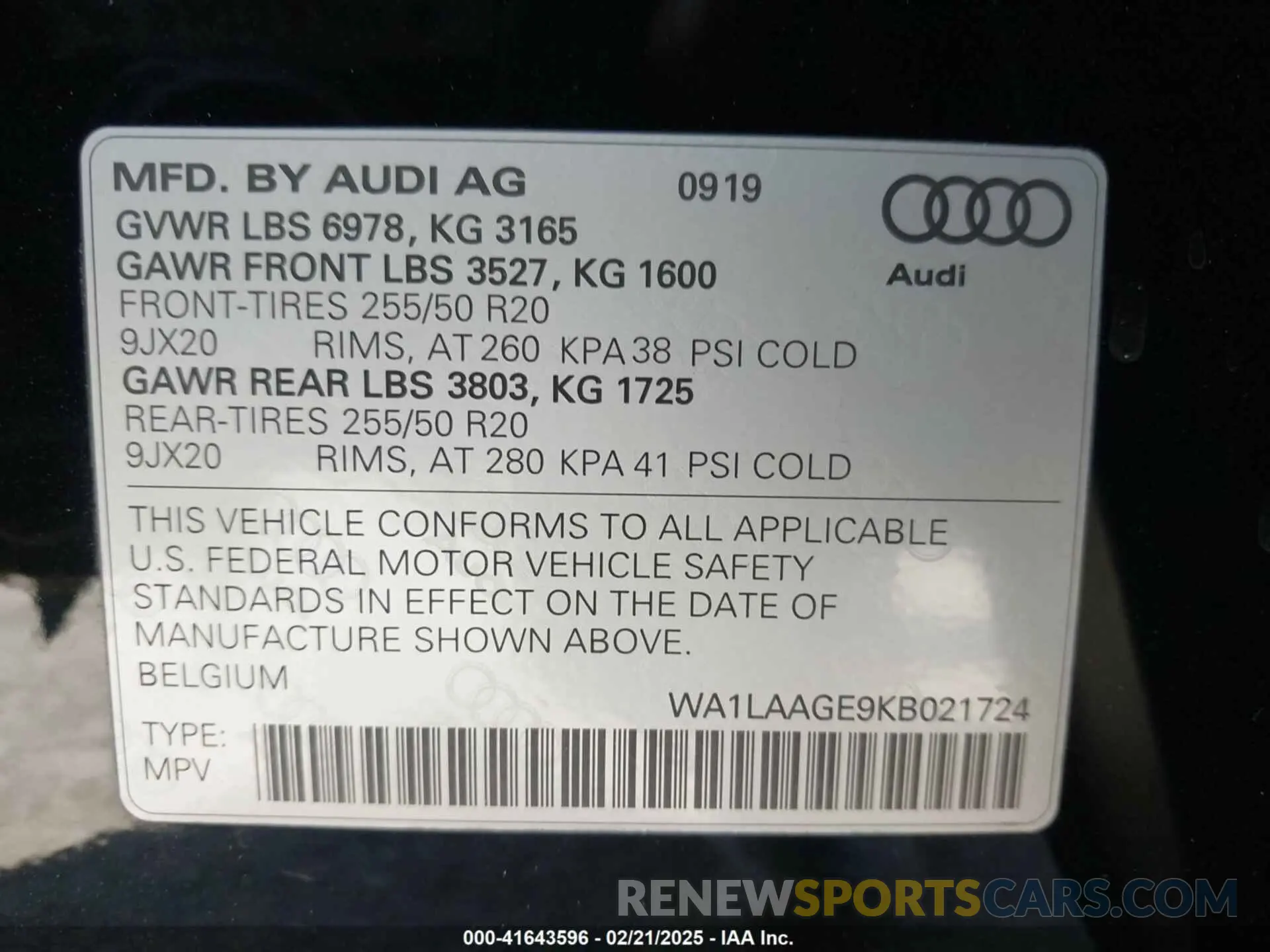 9 Photograph of a damaged car WA1LAAGE9KB021724 AUDI E-TRON 2019