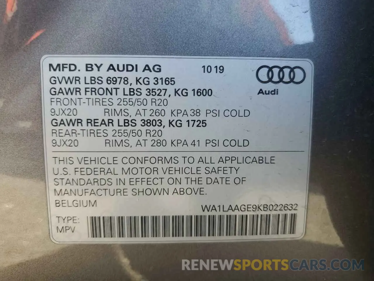 12 Фотография поврежденного автомобиля WA1LAAGE9KB022632 AUDI E-TRON 2019