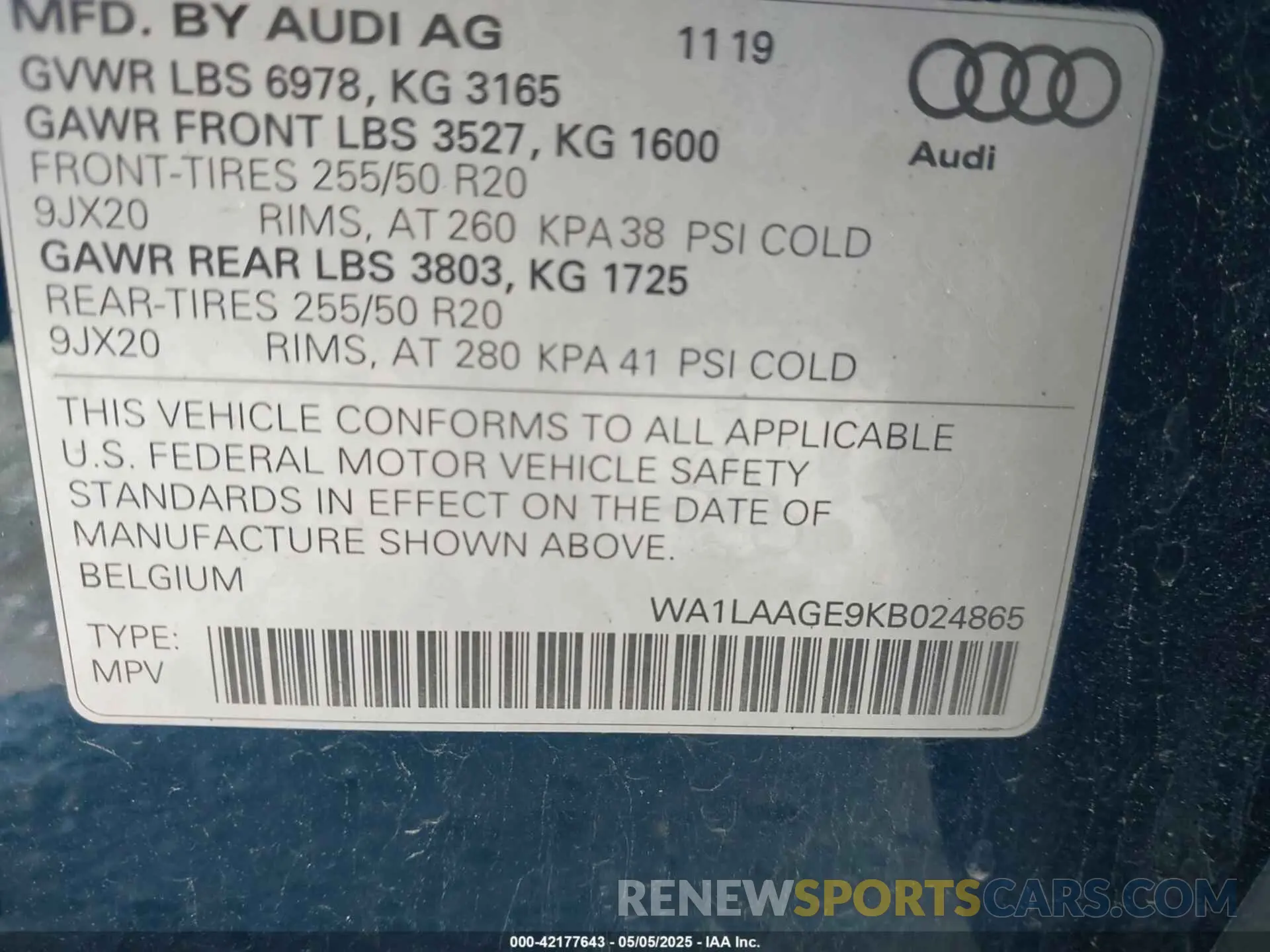 9 Фотография поврежденного автомобиля WA1LAAGE9KB024865 AUDI E-TRON 2019
