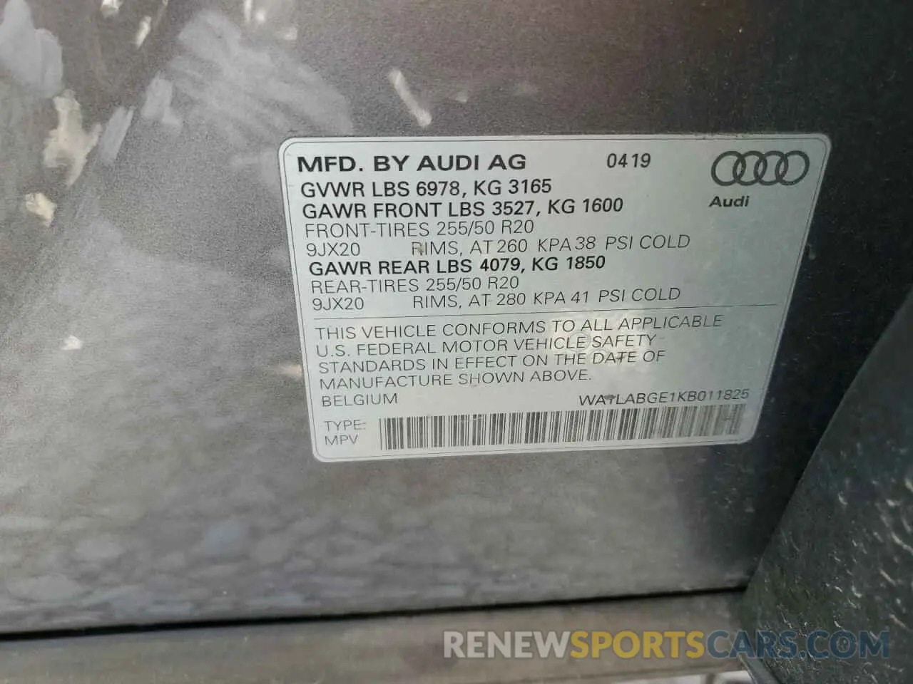 13 Photograph of a damaged car WA1LABGE1KB011825 AUDI E-TRON 2019