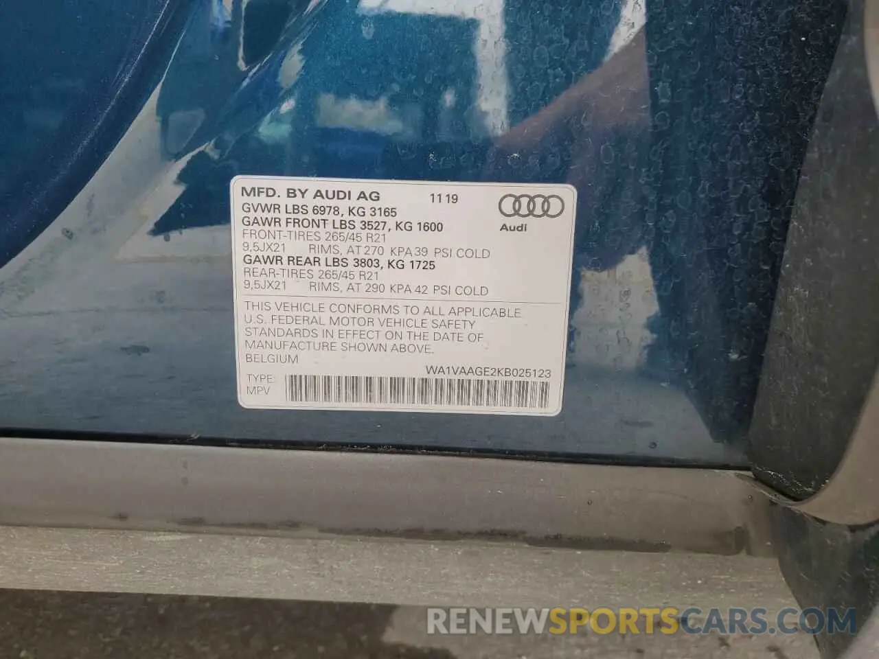 13 Фотография поврежденного автомобиля WA1VAAGE2KB025123 AUDI E-TRON 2019