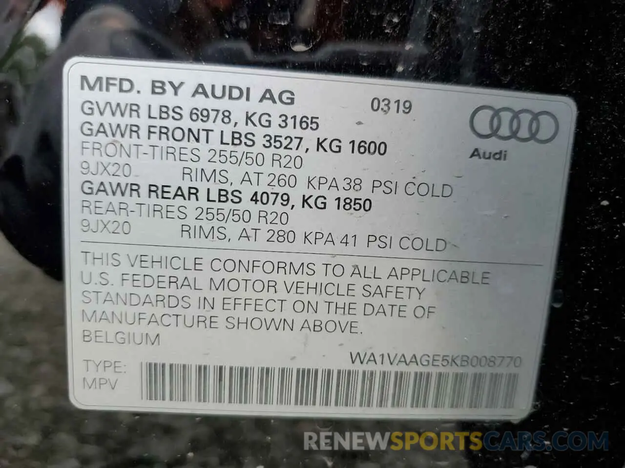 13 Photograph of a damaged car WA1VAAGE5KB008770 AUDI E-TRON 2019