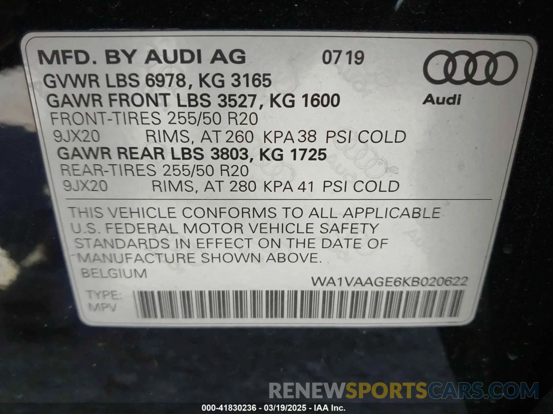 9 Фотография поврежденного автомобиля WA1VAAGE6KB020622 AUDI E-TRON 2019