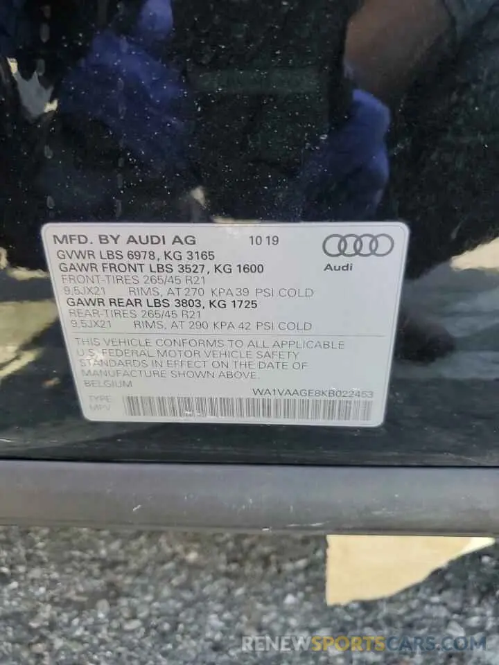 13 Photograph of a damaged car WA1VAAGE8KB022453 AUDI E-TRON 2019
