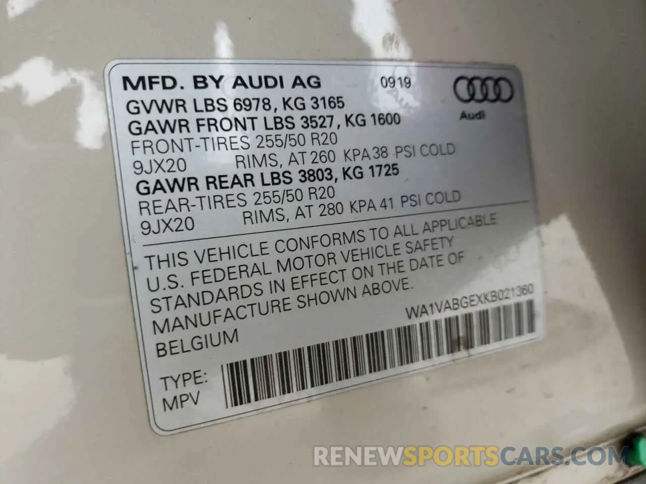 10 Фотография поврежденного автомобиля WA1VABGEXKB021360 AUDI E-TRON 2019