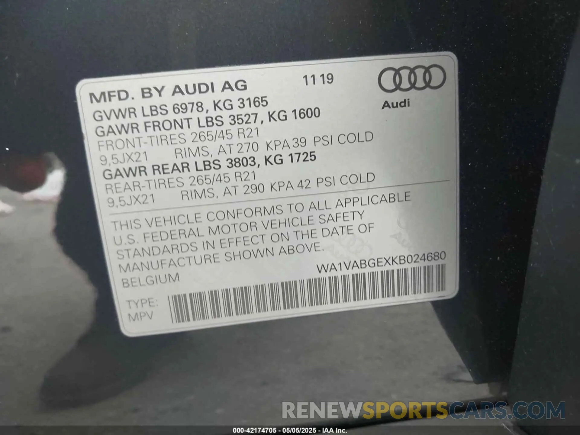 9 Фотография поврежденного автомобиля WA1VABGEXKB024680 AUDI E-TRON 2019