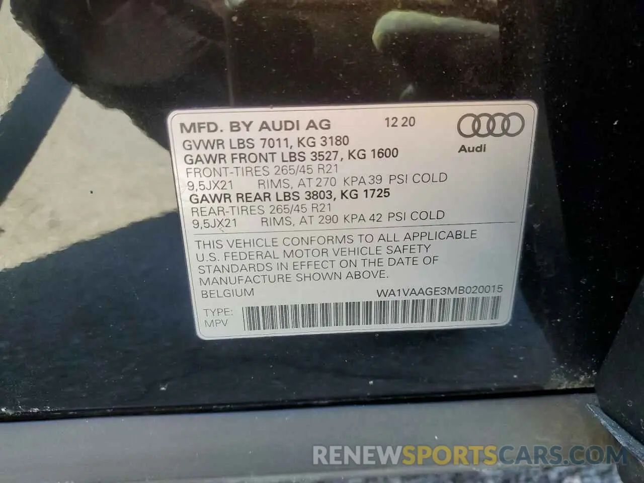 13 Photograph of a damaged car WA1VAAGE3MB020015 AUDI E-TRON 2021