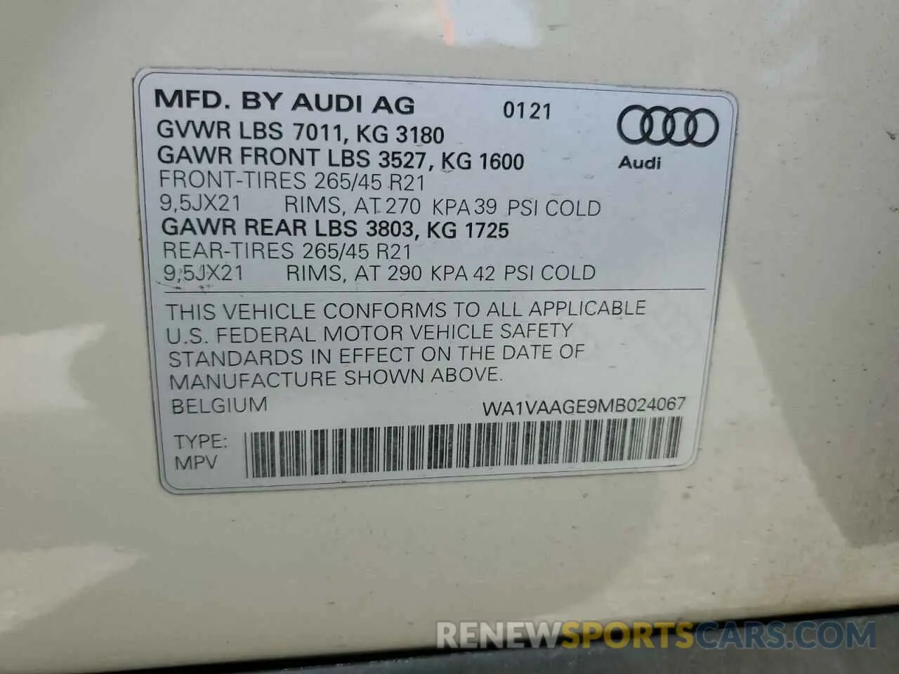 13 Photograph of a damaged car WA1VAAGE9MB024067 AUDI E-TRON 2021