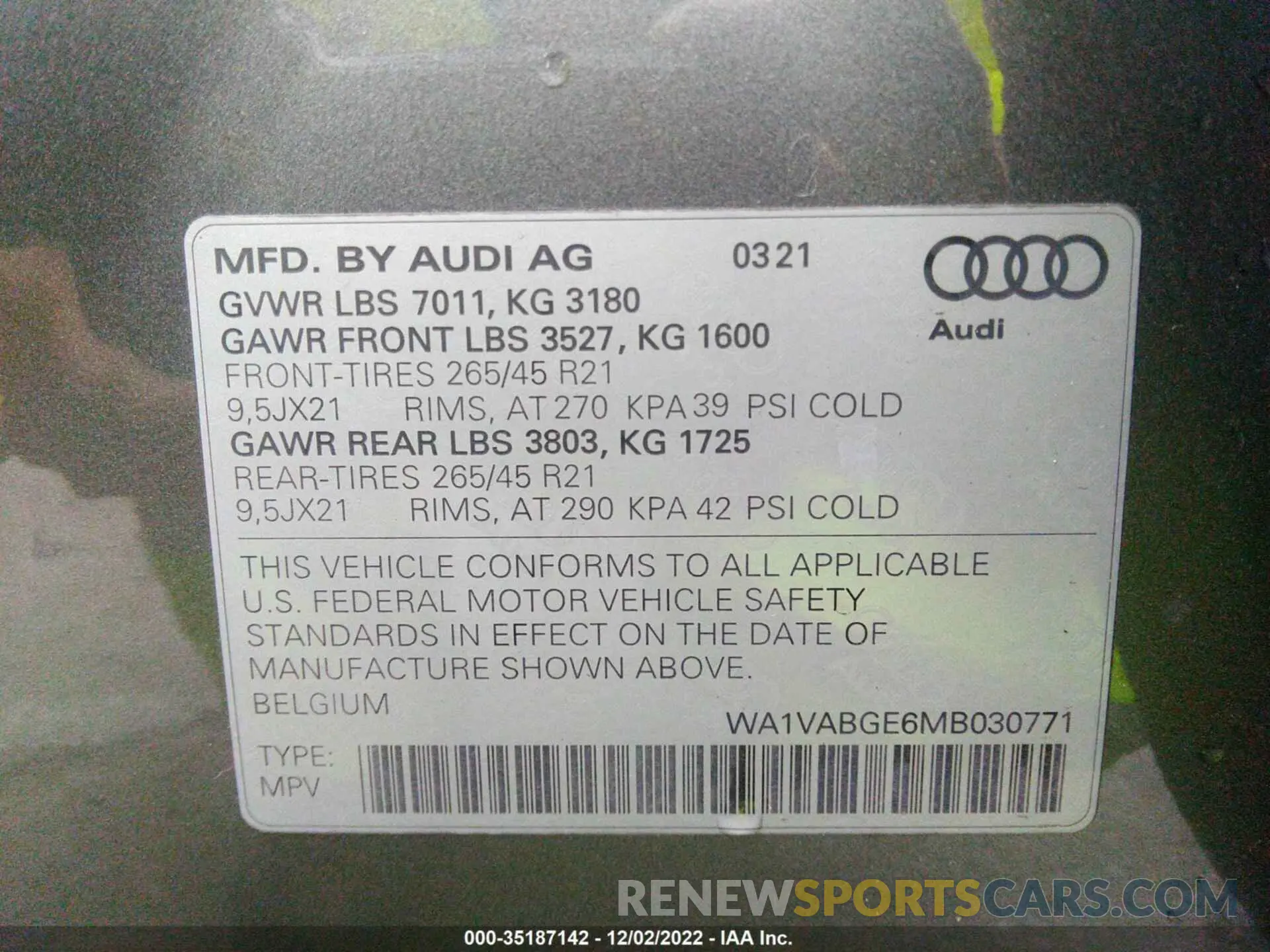 9 Фотография поврежденного автомобиля WA1VABGE6MB030771 AUDI E-TRON 2021