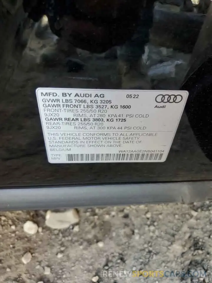 12 Фотография поврежденного автомобиля WA12AAGE2NB041104 AUDI E-TRON 2022