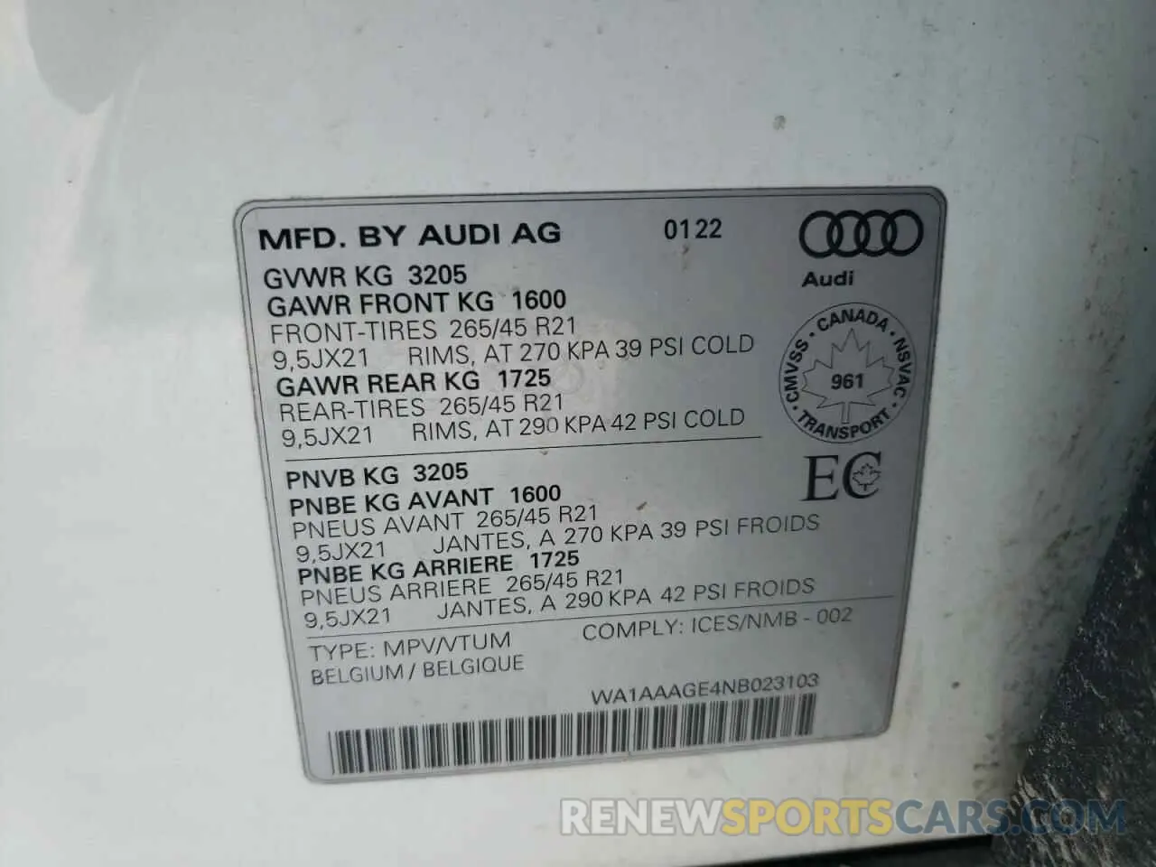 14 Photograph of a damaged car WA1AAAGE4NB023103 AUDI E-TRON 2022