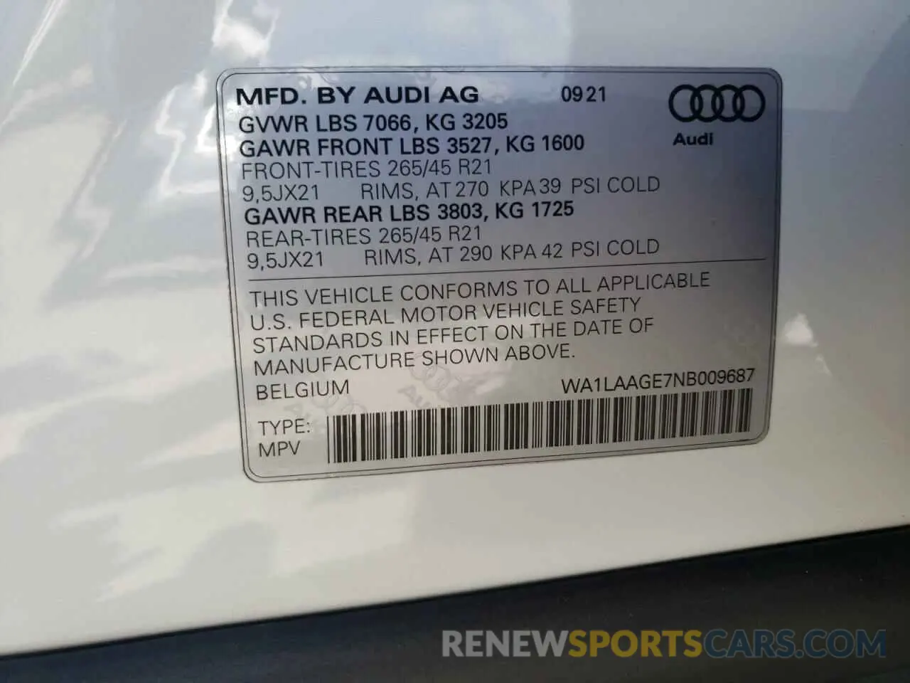 10 Фотография поврежденного автомобиля WA1LAAGE7NB009687 AUDI E-TRON 2022