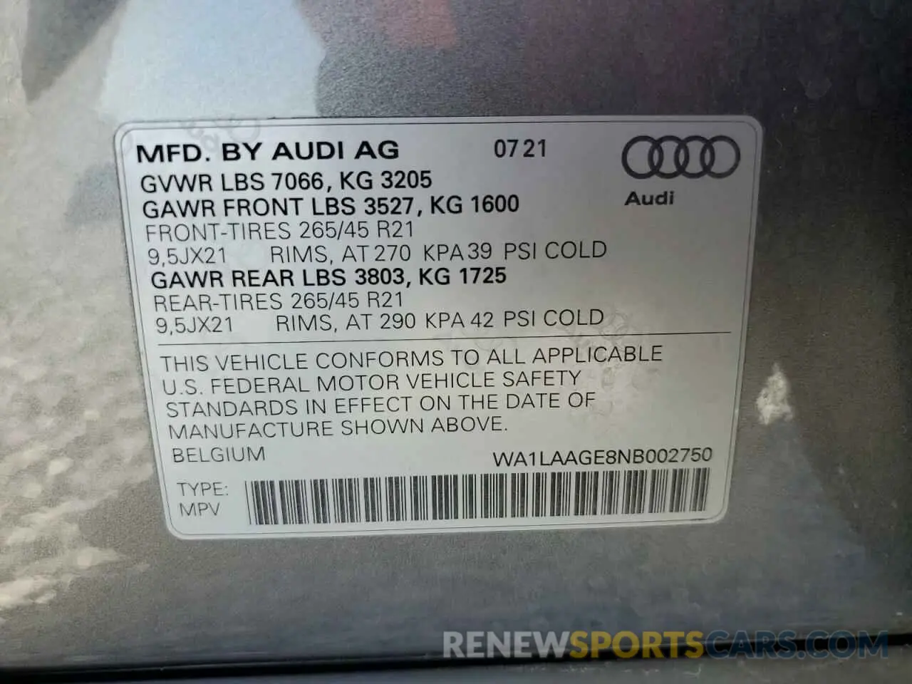13 Photograph of a damaged car WA1LAAGE8NB002750 AUDI E-TRON 2022