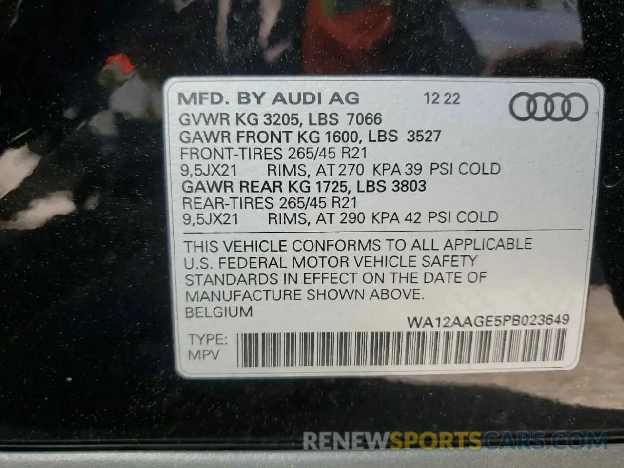 13 Фотография поврежденного автомобиля WA12AAGE5PB023649 AUDI E-TRON 2023