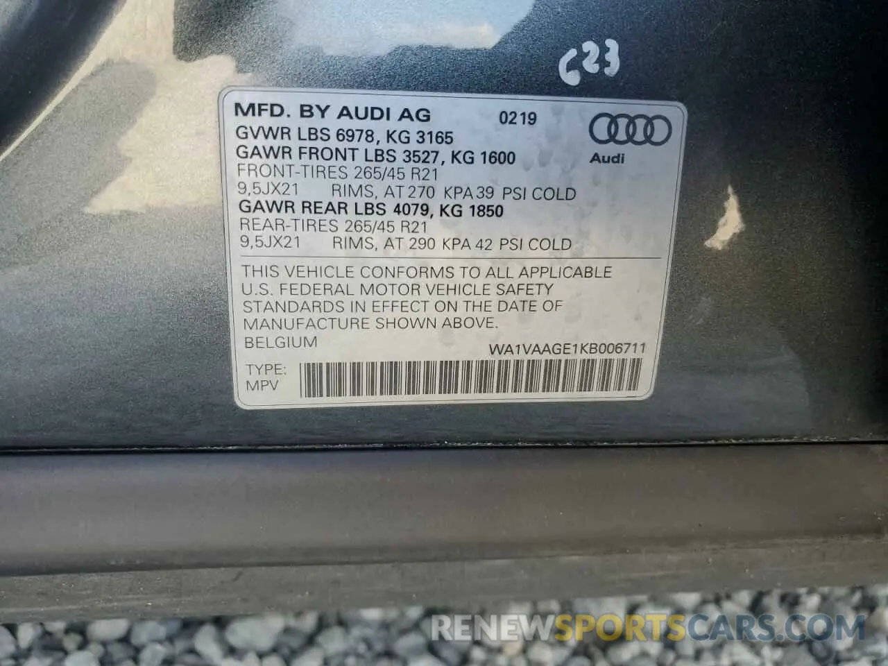 13 Photograph of a damaged car WA1VAAGE1KB006711 AUDI E-TRON CHR 2019
