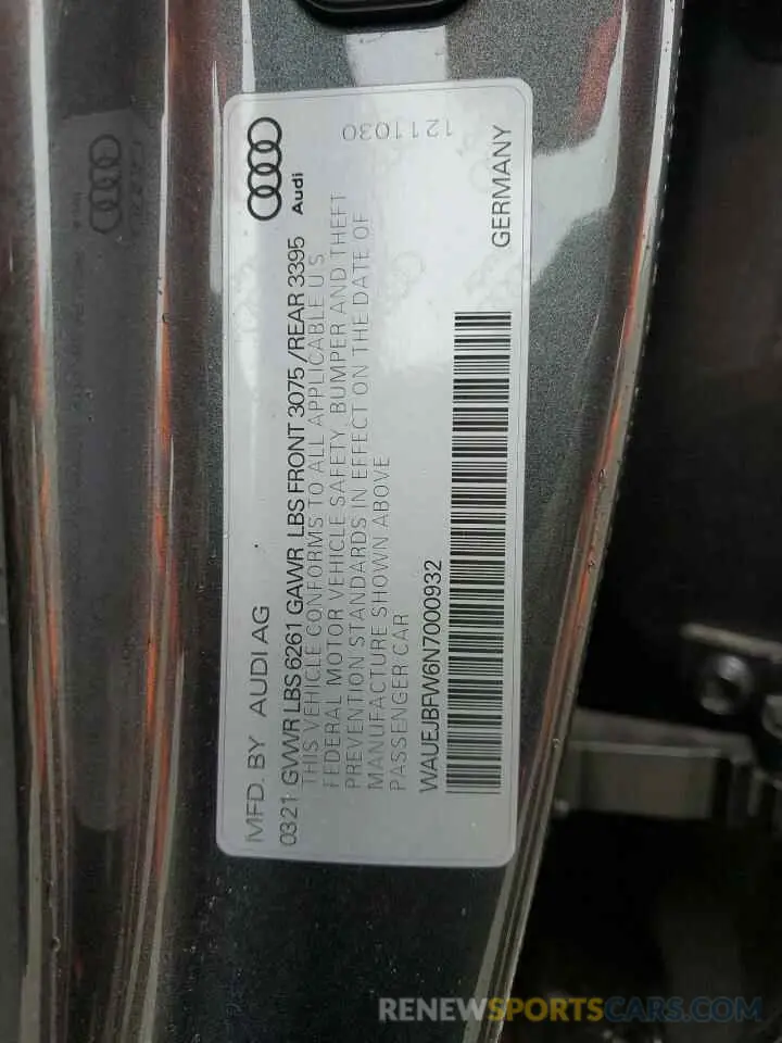 13 Фотография поврежденного автомобиля WAUEJBFW6N7000932 AUDI E-TRON GT 2022