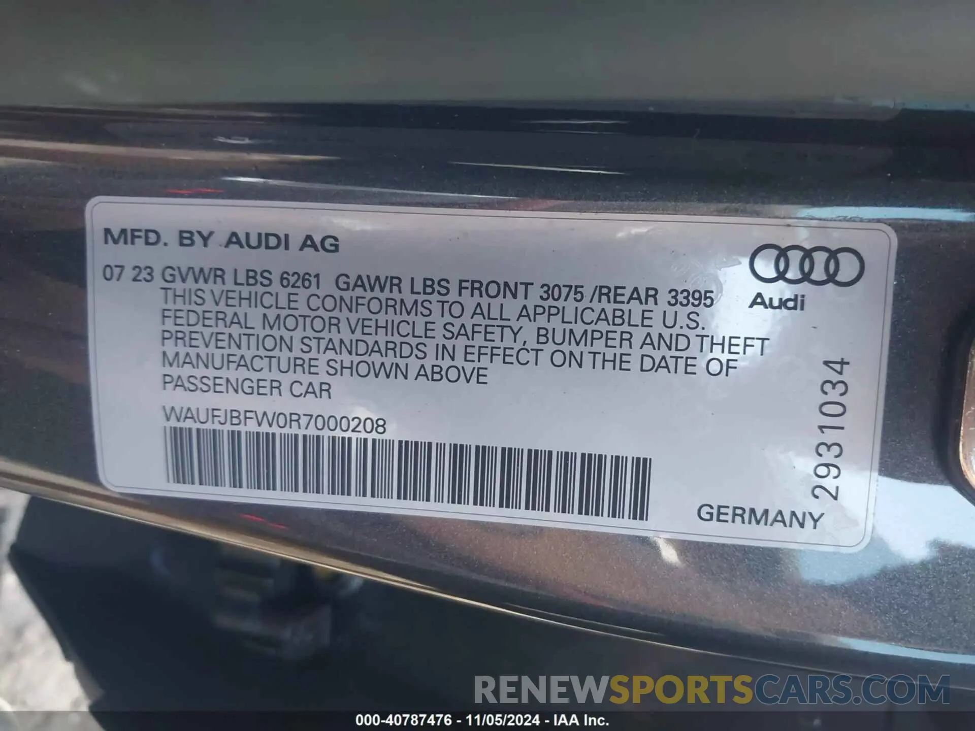 9 Photograph of a damaged car WAUFJBFW0R7000208 AUDI E-TRON GT 2024