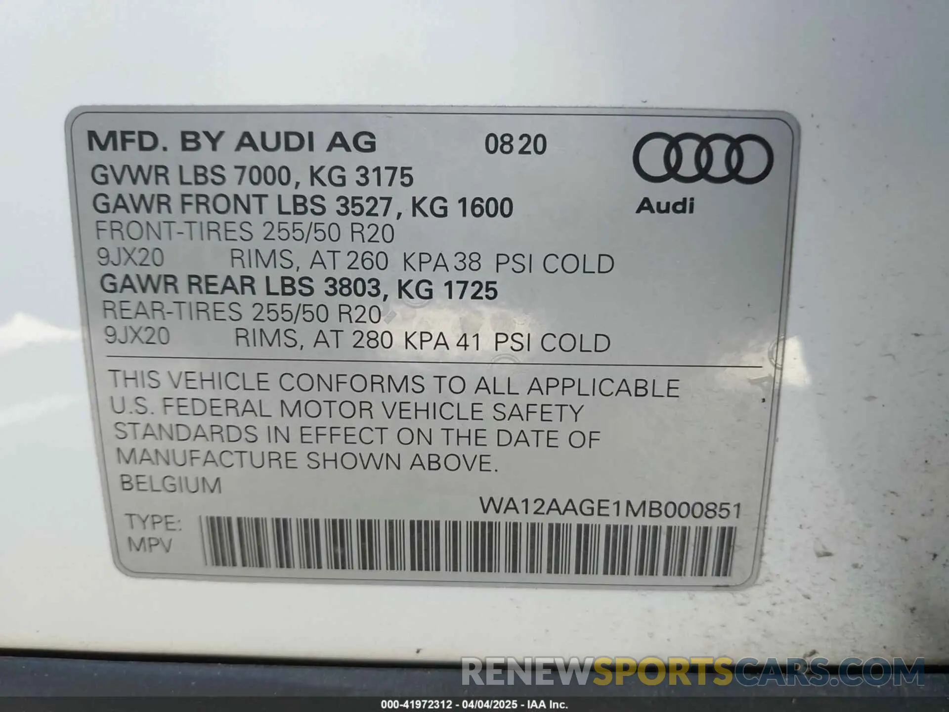 9 Photograph of a damaged car WA12AAGE1MB000851 AUDI E-TRON SPORTBACK 2021