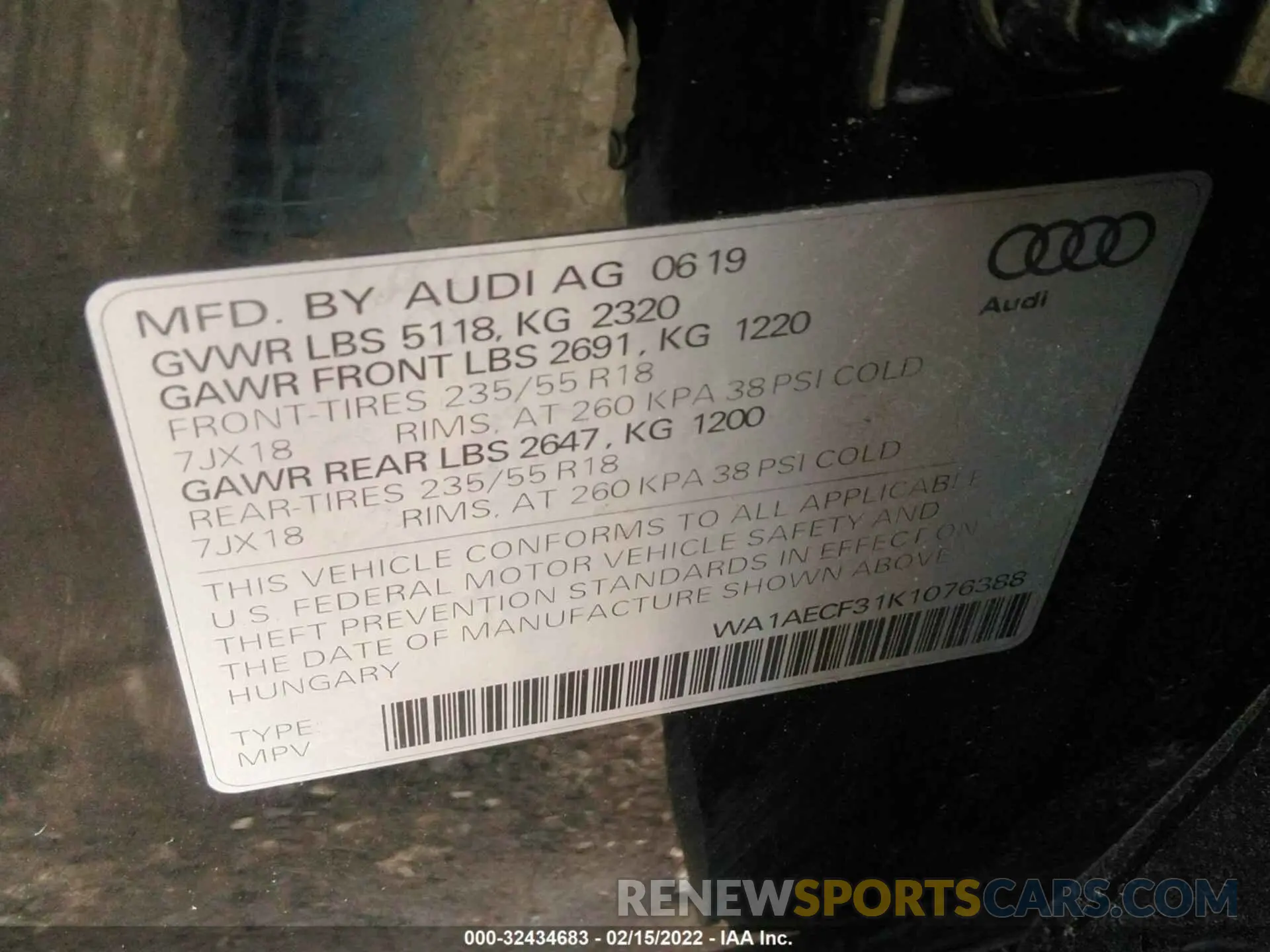 9 Фотография поврежденного автомобиля WA1AECF31K1076388 AUDI Q3 2019
